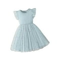 thumbnail image 1 of GBSYEWXS Toddler Girls Dress Summer Solid Color Flutter Sleeve Crew Neck Blue Dresses Size 3-4 Years, 1 of 8