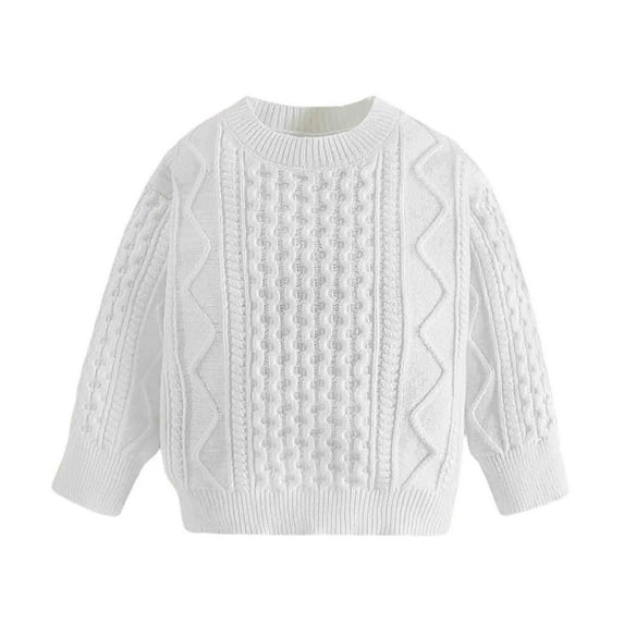 GBSYEWXS Toddler Kids Girls Sweater Casual Long Sleeve Crew Neck Solid Color Cute Pullover Sweater White Size 12-18 Months
