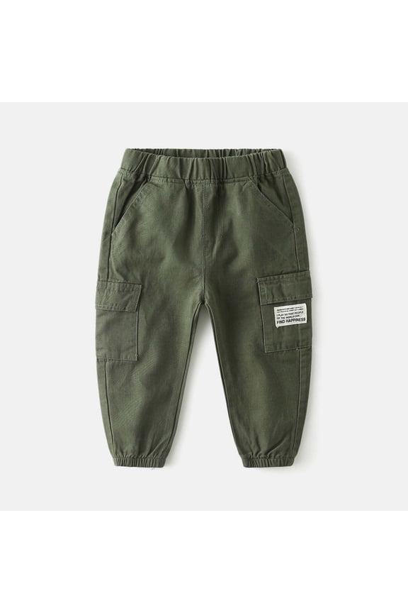 Toddler Boys Pants Size 12 Months-18 Months Solid Color Elastic Waist Full-Length Trendy Breathable Cargo Trousers Army Green