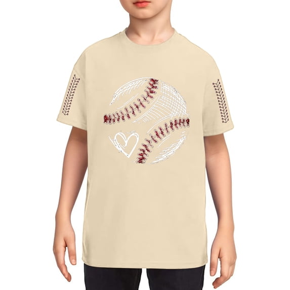 GBSYEWXS Toddler Boys T-Shirts Size 8-9 Years Beige Baseball Print Tee Short Sleeve Trendy Cute Crew Neck Tops