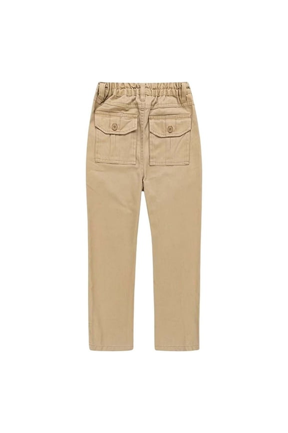 Toddler Teen Boys Trousers Elastic Waist Full-Length Straight Leg Trendy Daily Wear Khaki Pants Size 3 Years-4 Years