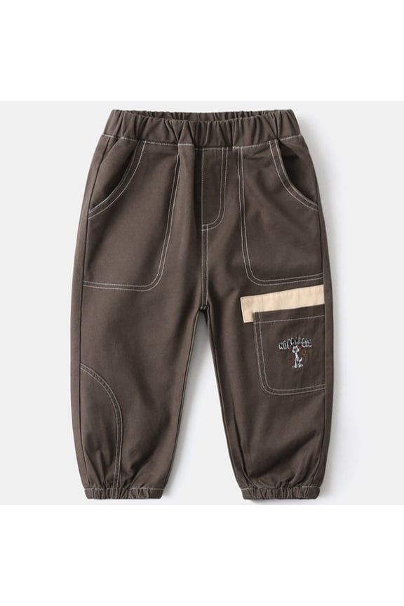 Toddler Teen Boys Trousers Pocket Outdoor Cartoon Print Elastic Waist Vocation Coffee Pants Size 3 Years-4 Years