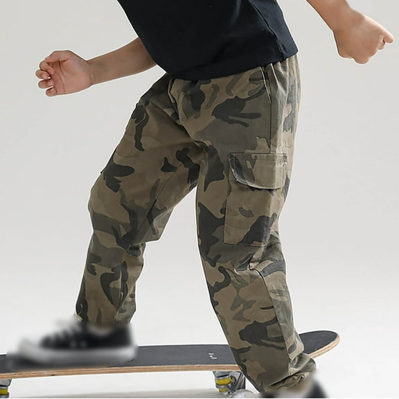 GBSYEWXS Toddler Teen Boys Trousers Summer Skinny Elastic Waist Cargo Casual Camouflage Pants Size 9-10 T