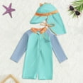 thumbnail image 1 of GBSYEWXS Toddler Teen Girls Bathing Suit One-Pieces With Hat Breathable Soft Swimwear Color Block Green Swimsuit Size 12-18 Months, 1 of 4
