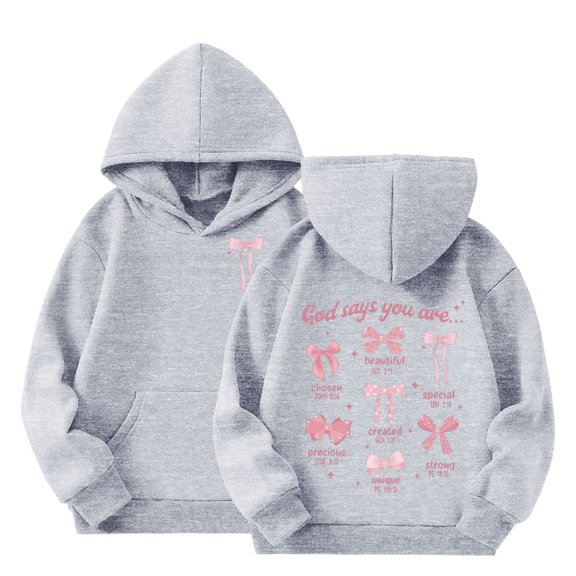 GBSYEWXS Toddler Teen Girls Hoodies Hooded Long Sleeve Letter Print Sweatshirt Stretch Fashion Grey Size 5-6 Years Tops