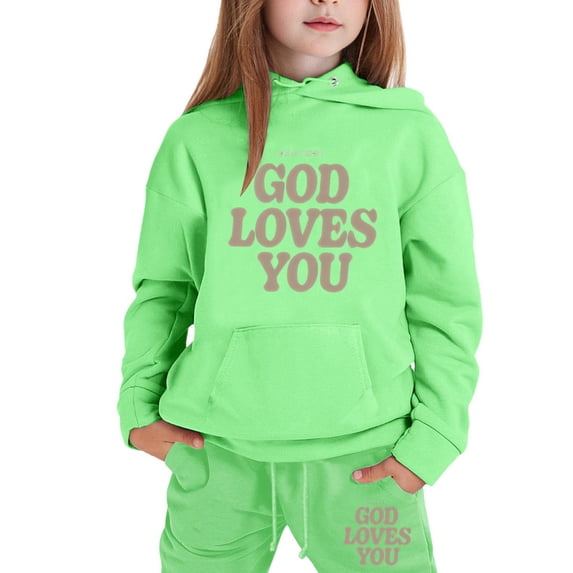 GBSYEWXS Toddler Girls Outfits Sets Breathable Relaxed Letter Print Hoodies Pants Thickening Long Sleeve Green Clothing Set Size 3 Years-4 Years