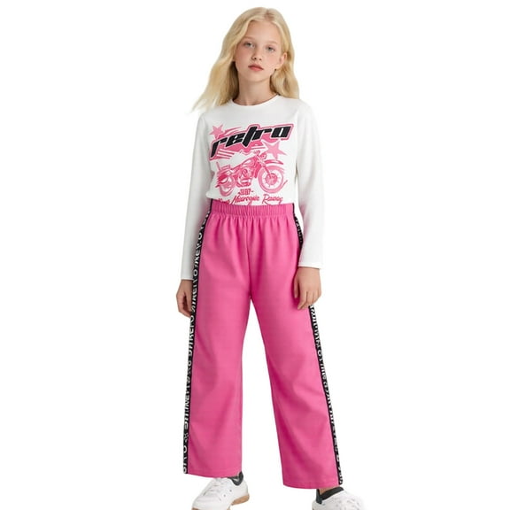 GBSYEWXS Toddler Teen Girls Outfits Sets Crew Neck Long Sleeve Cartoon Print Tops Pants Cute Home Clothing Set Red Size 9 Years-10 Years