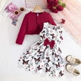 thumbnail image 1 of GBSYEWXS Toddler Teen Girls Outfits Sets Size 3 Years-4 Years Sleeveless Butterfly Print Dresses With Jacket Home Fashion Wine Outfit Set, 1 of 9