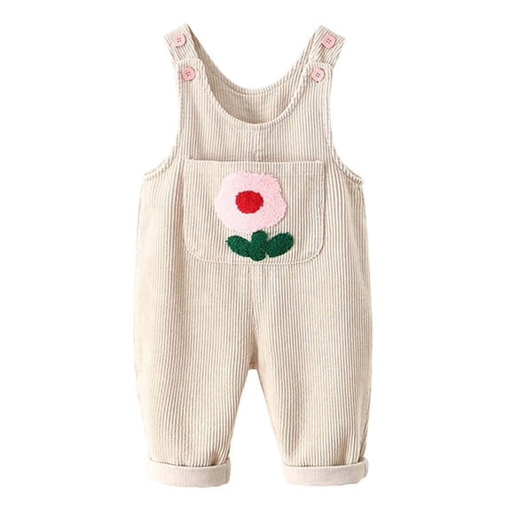 GBSYEWXS Toddler Teen Girls Overalls Size 6-12 Months Corduroy Flowers Print Elegant Straight-Leg Beige Trousers