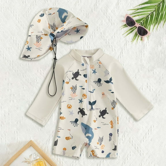 GBSYEWXS Toddler Teen Girls Swimsuit One-Pieces With Hat Soft Breathable Swimwear Cartoon Print White Bathing Suit Size -