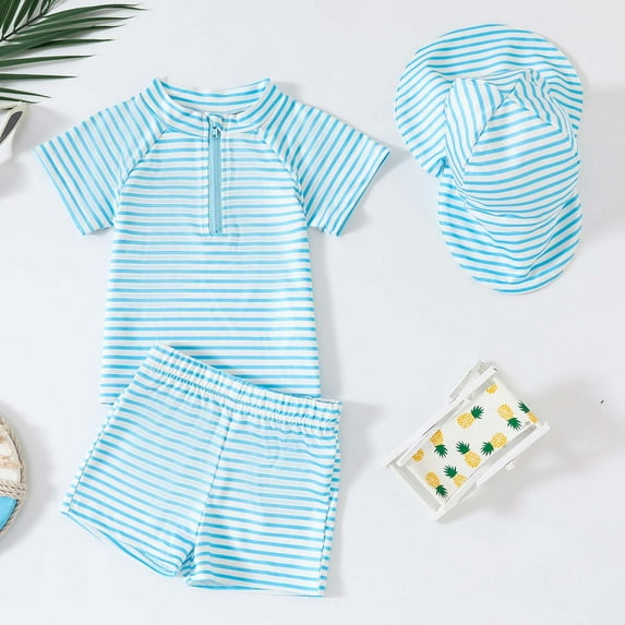 GBSYEWXS Toddler Teen Girls Swimwear Size 3-6 Months With Hat Pool Swimsuit Board Shorts Striped Print Summer Blue Bathing Suit