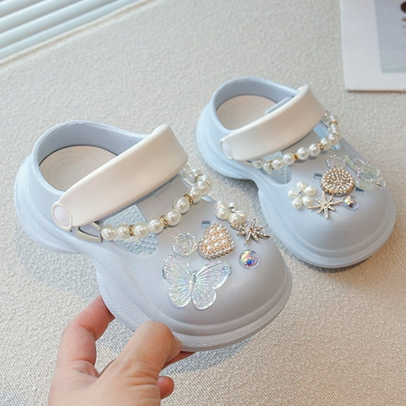 GBSYEWXS Toddler Unisex Child Slippers Clogs 3D Cartoon Print Closed Toe Adjustable Ankle Strap Summer Pool Eva Girls Boys Water Shoes Light Blue Size 4-5 Years