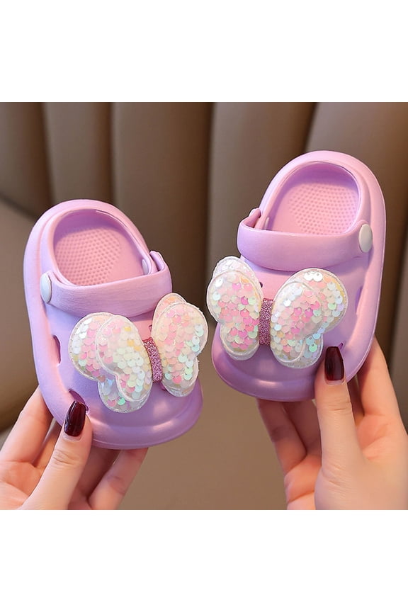 Toddler Unisex Child Slippers Clogs Breathable Butterfly 3D Print Closed Toe Eva Purple Girls Boys Water Shoes Size 4.5-5 Years