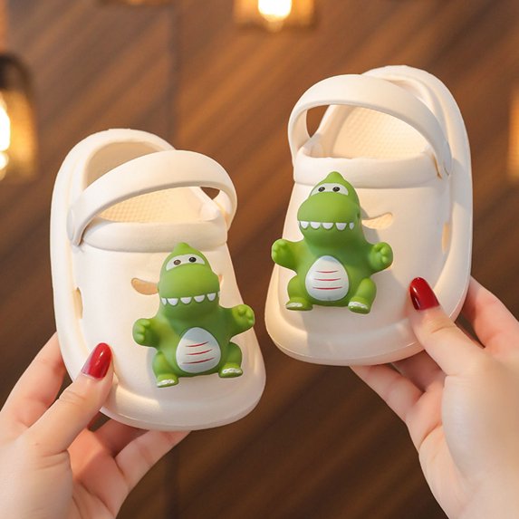 GBSYEWXS Toddler Unisex Children Sandals Eva Ankle Strap Closed Toe Dinosaur Print Comfortable Girls Boys Slippers Size 6-8 Years White