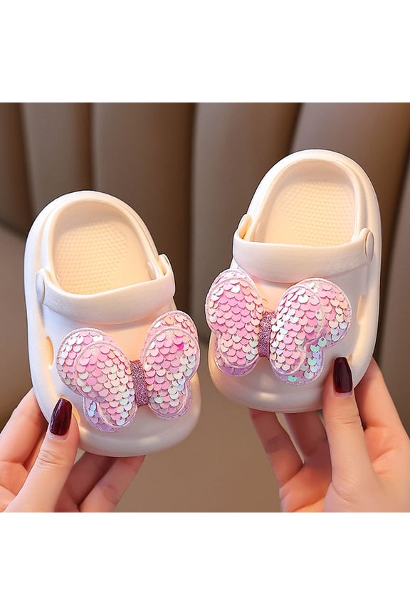 Toddler Unisex Children Slippers Clogs Eva Ankle Strap Closed Toe Butterfly 3D Print Comfortable Girls Boys Sandals Size 2.5-3 Years White