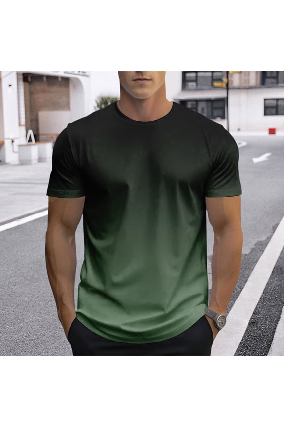 Tops For Men Gradient Comfortable Tee Cute Crew Neck Army Green T-Shirts