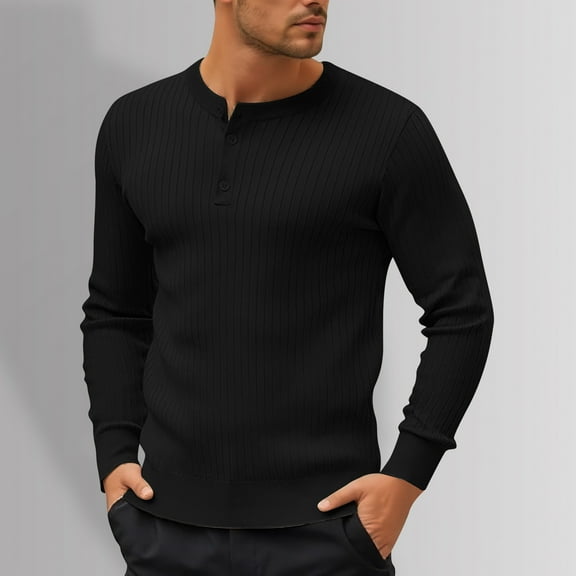 GBSYEWXS Tops For Men Solid Color Henley Shirt Fashion Cool Crew Neck Black T-Shirts