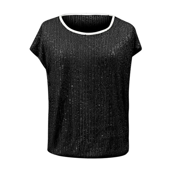 GBSYEWXS Tops For Women Crew Neck Sleeveless Sequins T-Shirts Gentleman Soft Black Shirts