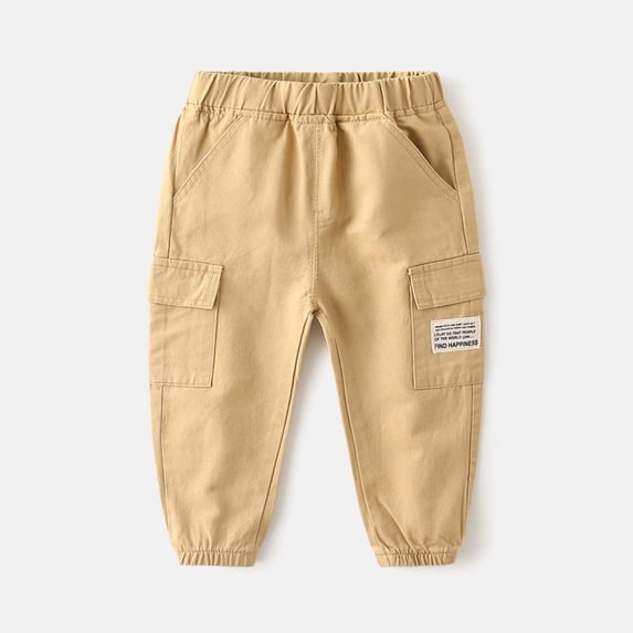 GBSYEWXS Trousers For Boys Toddler Cargo Comfortable Solid Color Elastic Waist Daily Wear Khaki Pants Size 18 Months-24 Months