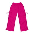 thumbnail image 1 of GBSYEWXS Trousers For Girls Children Cargo Drawstring Waist Solid Color 2025 Relaxed Pink Pants Size 5 Years--6 Years, 1 of 9