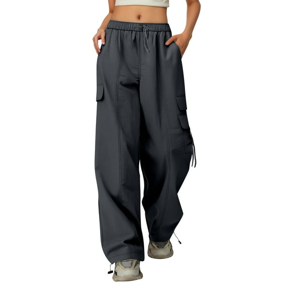 GBSYEWXS Trousers For Girls Toddler Cargo Trendy Solid Color Drawstring Waist Relaxed Dark Gray Pants Size 15-16Years