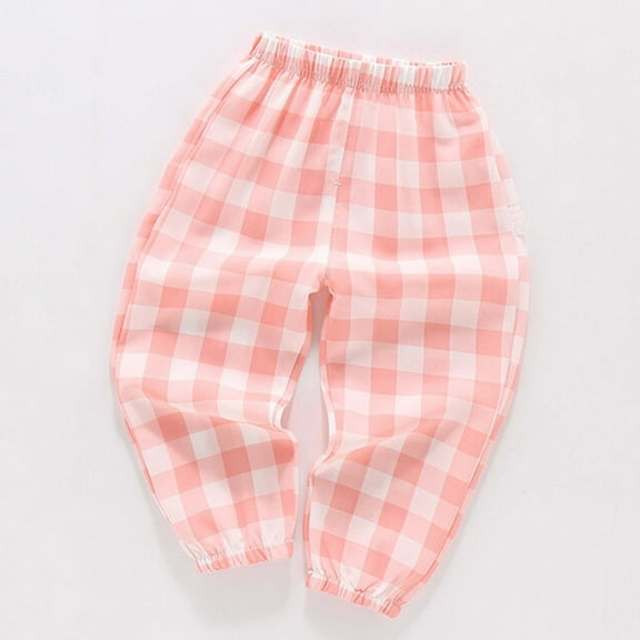 GBSYEWXS Trousers For Little Boys Childred Plaid Print Casual Trendy Breathable Wide-Leg Elastic Waist Pink Pants Size 5-6 Years