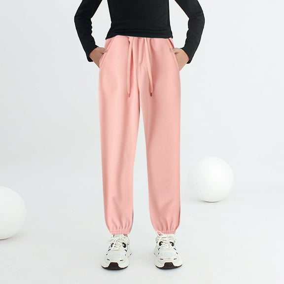 GBSYEWXS Trousers For Little Girls Child Fleece Elastic Waist Joggers Warm Pink Pants Size 6-7 Years
