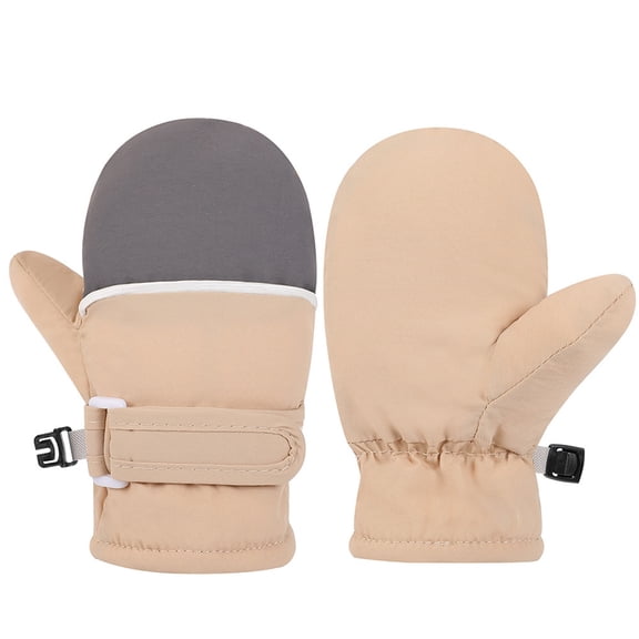 GBSYEWXS Unisex Girls Boys Thermal Insulation Mittens Color Block Fashion Cold Proof Khaki Nylon Glove