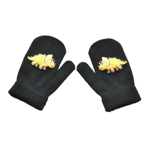 GBSYEWXS Unisex Girls Boys Winter Gloves Dinosaur Print Thickened Cold Weather Black Polyester Glove