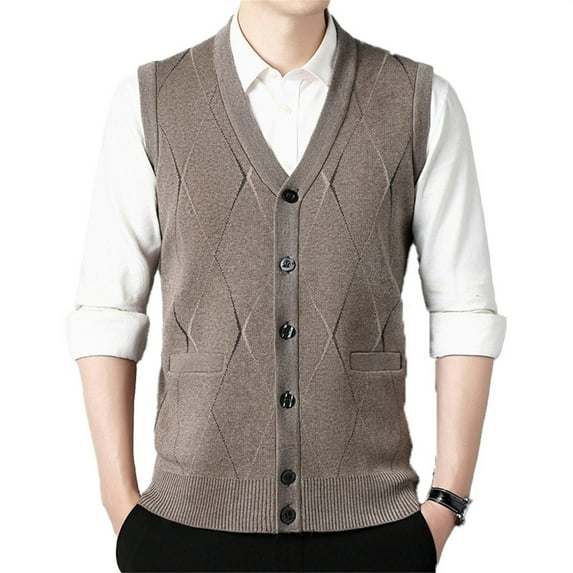 GBSYEWXS Vest Sweater For Men Sleeveless Solid Color Cardigan Outdoor Stretch V-Neck Sweaters Khaki