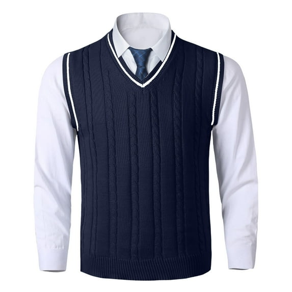 GBSYEWXS Vest Sweater For Men Sleeveless Solid Color Pullover Outdoor Autumn V-Neck Sweaters Navy