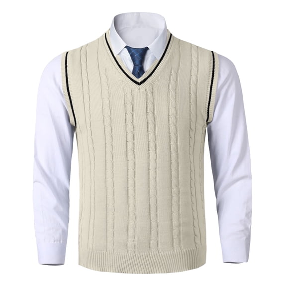 GBSYEWXS Vest Sweater For Men V-Neck Sleeveless Daily Wear Stretch Solid Color Khaki Sweaters