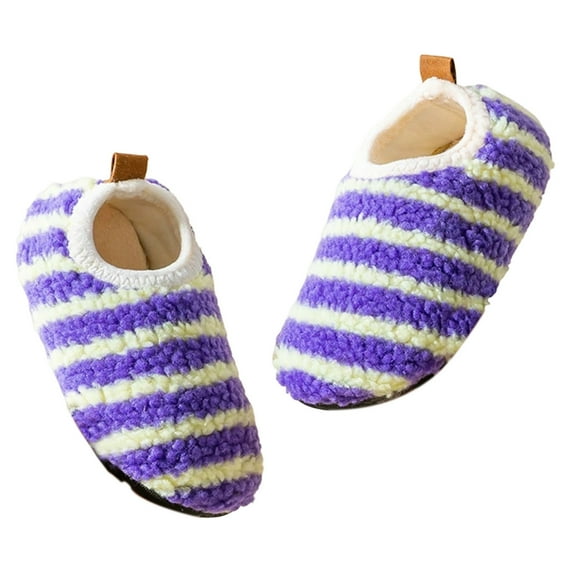 GBSYEWXS Winter Slippers For Kids Size 3-4 Years Purple Polyester Closed Toe Flatform Leopard Print Fleece Daily Wear Trendy Slipper