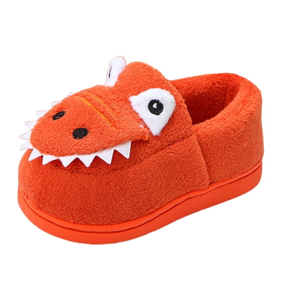 GBSYEWXS Winter Slippers For Kids Slip-On Short Plush Closed Toe Cartoon Print Warm Warm Slipper Orange Size 6-7 Years