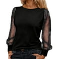 thumbnail image 1 of GBSYEWXS Women Shirts Crew Neck Long Sleeve Solid Color Tops Mesh Gentleman Black T-Shirts, 1 of 4