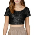 thumbnail image 1 of GBSYEWXS Women Shirts Crew Neck Short Sleeve Sequins T-Shirts Comfortable Casual Black Tops, 1 of 5