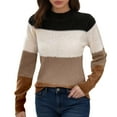 thumbnail image 1 of GBSYEWXS Women Sweater Crew Neck Color Block Long Sleeve Warm Knit Brown Sweater, 1 of 5
