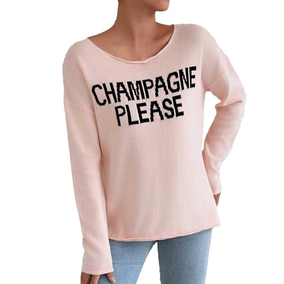 GBSYEWXS Women Sweater Crew Neck Letter Print Long Sleeve Casual Cute Pink Sweater