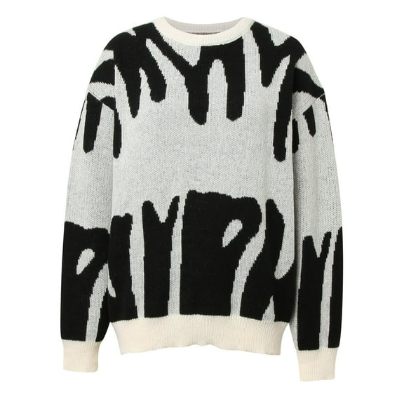 GBSYEWXS Women Sweater Crew Neck Letter Print Long Sleeve Retro Autumn Black Sweater