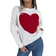thumbnail image 1 of GBSYEWXS Women Sweater Crew Neck Long Sleeve Pullover Casual Heart Print Sweater Warm White, 1 of 6
