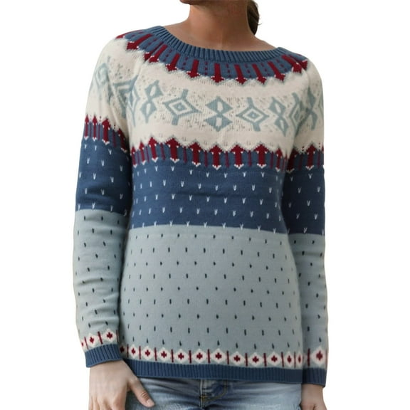 GBSYEWXS Women Sweater Crew Neck Long Sleeve Pullover Casual Striped Print Sweater Comfortable Sky Blue