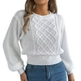 thumbnail image 1 of GBSYEWXS Women Sweater Crew Neck Long Sleeve Pullover Daily Wear Solid Color Sweater Base White, 1 of 6