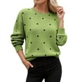 thumbnail image 1 of GBSYEWXS Women Sweater Crew Neck Long Sleeve Pullover Retro Polka Dot Print Sweater Warm Green, 1 of 5