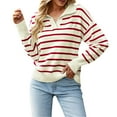 thumbnail image 1 of GBSYEWXS Women Sweater Notch Neck Striped Print Long Sleeve Casual Daily Wear Sweater, 1 of 7