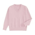 thumbnail image 1 of GBSYEWXS Women Sweater V-Neck Long Sleeve Pullover Fall Solid Color Sweater Outwear Pink, 1 of 3