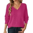 thumbnail image 1 of GBSYEWXS Women Sweater V-Neck Long Sleeve Pullover Soft Solid Color Sweater Thermal Pink, 1 of 5