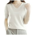 thumbnail image 1 of GBSYEWXS Women Sweater V-Neck Solid Color Elbow-Length Thermal Fall White Sweater, 1 of 6
