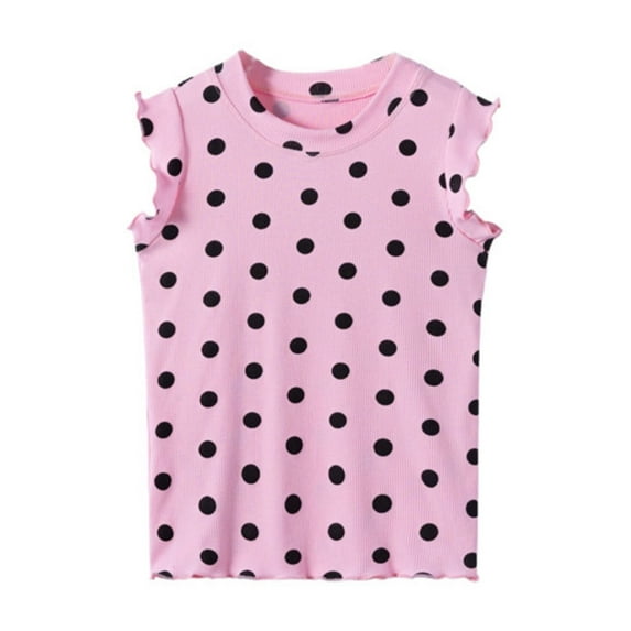 GBSYEWXS tops for girls Toddler loose breathable Crew Neck tee Sleeveless Polka Dot print T-shirts Red Size 5-6 Years