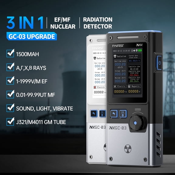 GC-03 Geiger Counter Electromagnetic Detector, 3IN1 Nuclear Radiation Detector EMF Meter, Not Support RF Detection, Handheld Rechargeable Radiation Dosimeter, Beta Gamma X-ray Radiation Monitor
