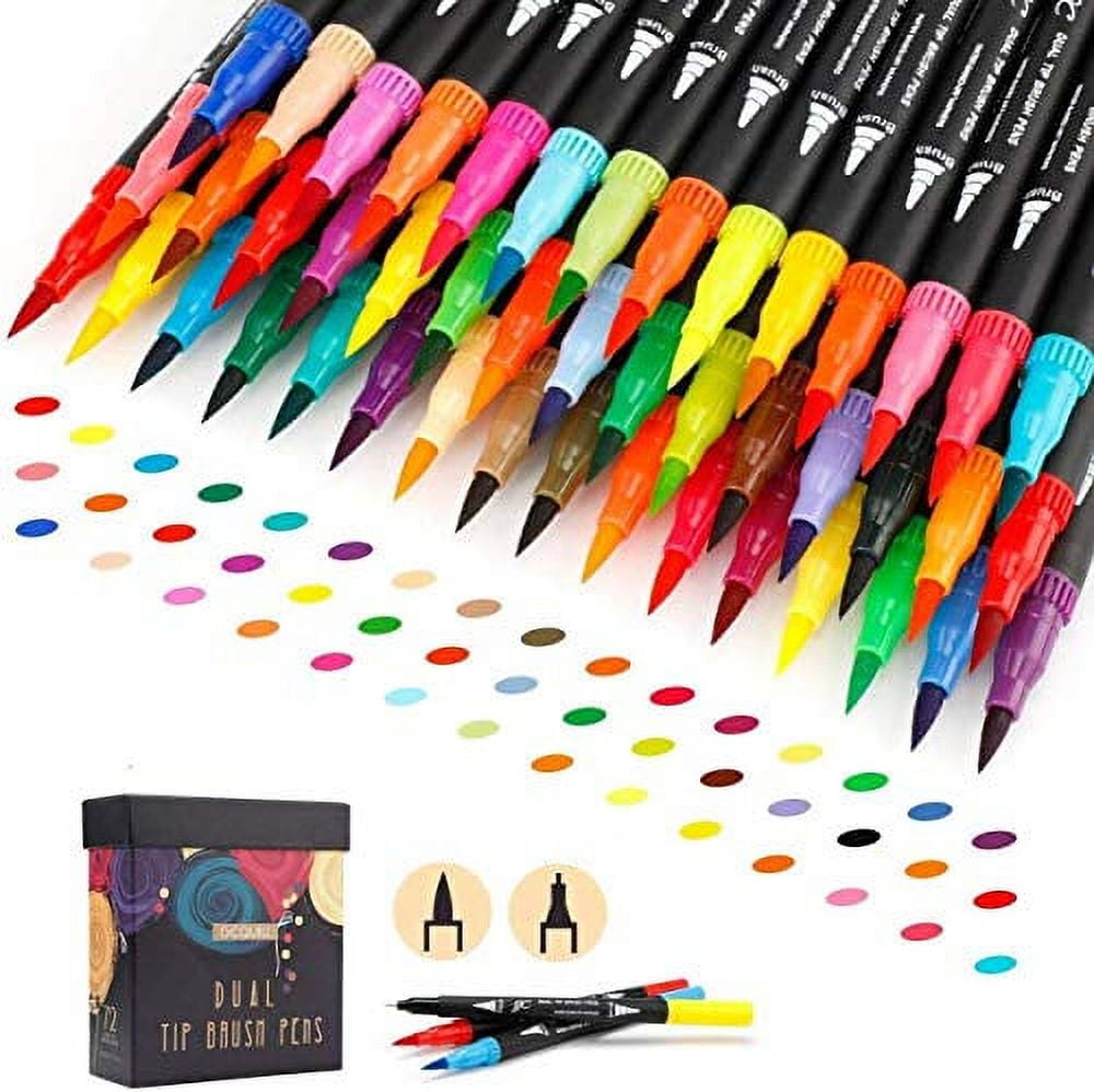 GC 72 Colors Dual Tip Brush Pens Highlighter 72 Art Markers 0.4mm Fine  liners & Brush Tip Watercolor Pen Set for Adult and kids Coloring Books,  Calligraphy, Hand Lettering, Note Taking 